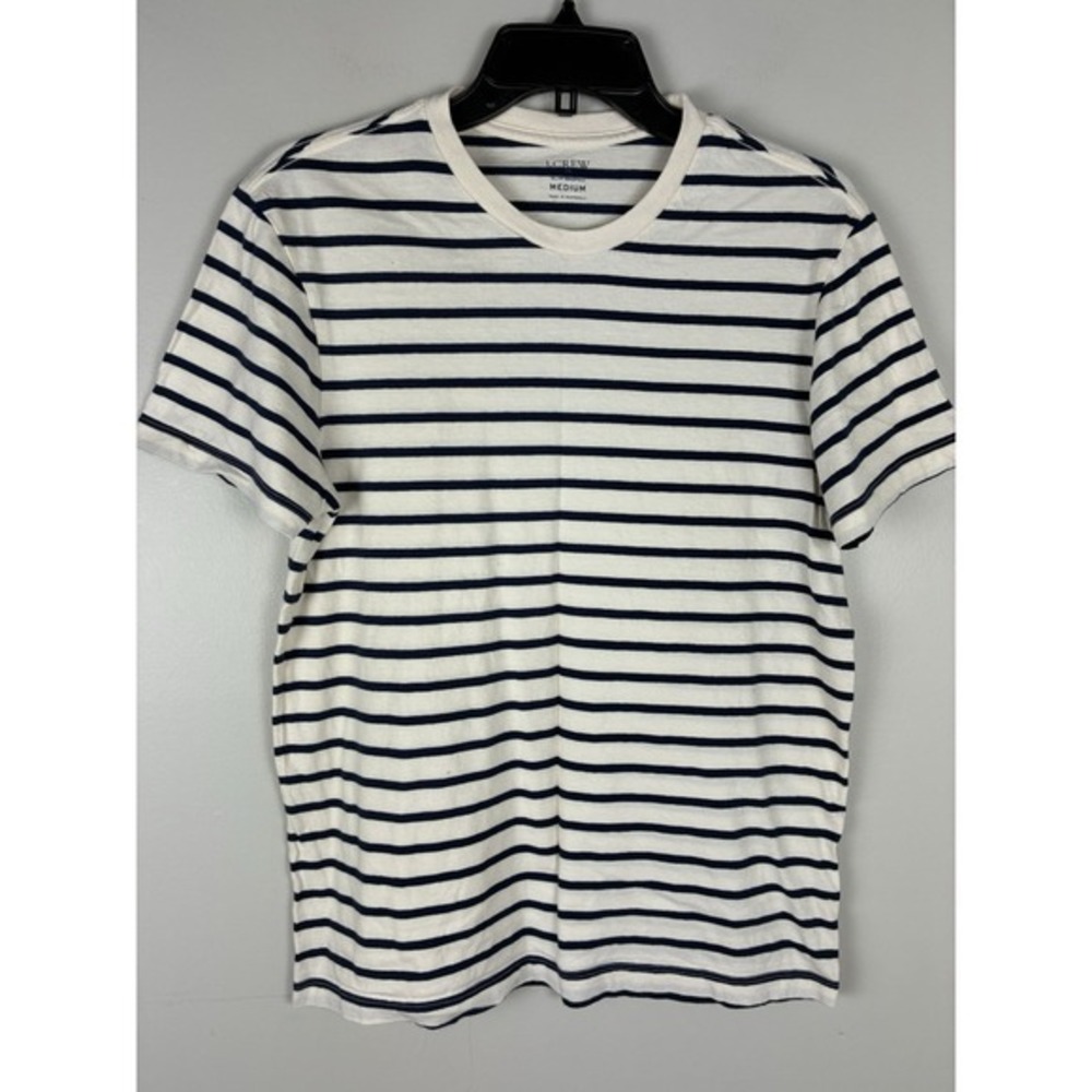 J Crew Slim Fit Tee White Navy Striped Sleeveless Nautical Top Cotton Womens M